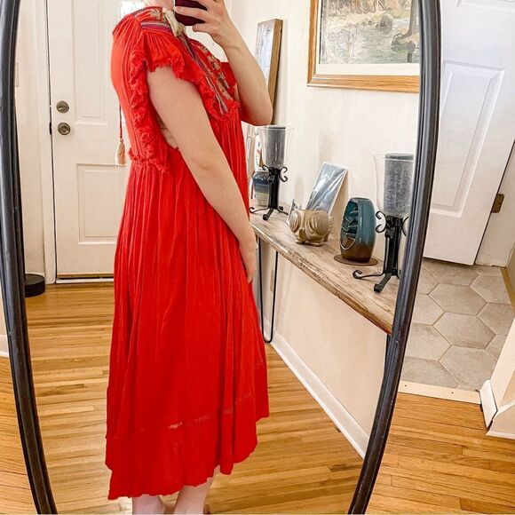 Free People Bali Will Wait For You Midi Dress Red S - Picture 3 of 8